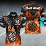 Orange Dart Board Fire Flame Custom Eagle Dart Shirts For Men, Thunder Lightning Dart Team Jerseys TDM3373