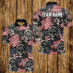 American Flag Skull Pattern Custom Dart Shirts For Men, Patriotic Cool Dart Jerseys Team Uniform TDM3126