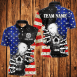 Personalized American Flag Menacing Skull Dart Shirts For Men, Patriotic Cool Dart Team Jerseys TDM3125