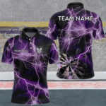 Black And Purple Thunder Lightning Dart Shirts With Pocket For Men Custom 3D Darts Team Jerseys TDM3315