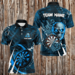 Personalized Blue 3D Skull Darts Polo & 1/4 Zip Shirt For Men Custom Cool Darts League Team Jersey TDM3102