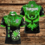 Personalized Lightning Thunder Custom Flaming Phoenix Dart Shirts For Men, Dart Jerseys |Green TDM3089