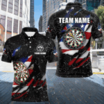 American Flag Black Grunge Dart Polo & Quarter Zip Shirts Custom Patriotic Dart Shirts For Men TDM3211