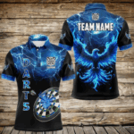 Personalized Lightning Thunder Custom Flaming Phoenix Dart Shirts For Men, Dart Jerseys |Blue TDM3087