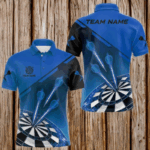 Personalized Blue Dart Jerseys Polo & Quarter Zip Shirt For Men Custom Dart Shirts Team Uniform TDM3086