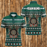 Green Christmas Pattern Custom Dart Shirts For Men, Funny Darts Christmas Gifts Xmas Dart Jerseys TDM3079