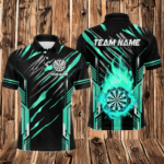 3D Darts Board Fire Flame Custom Dart Shirts For Men, Best Dart League Jerseys Team Uniform | Cyan TDM3075