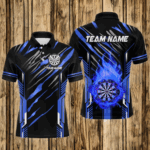 3D Darts Board Fire Flame Custom Dart Shirts For Men, Best Dart League Jerseys Team Uniform | Blue TDM3074