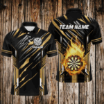 3D Darts Board Fire Flame Custom Dart Shirts For Men, Best Dart League Jerseys Team Uniform | Gold TDM3073