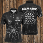 Black Darts Thunder Lightning 3D Dart Polo & Quarter Zip Custom Dart Shirts For Men Dart Jersey TDM3034
