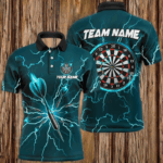 Green Darts Thunder Lightning 3D Dart Polo & Quarter Zip Custom Dart Shirts For Men Dart Jersey TDM3033