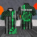 Custom Green Grunge US Flag Patriotic Darts Shirt For Men, Retro Darts Board Darts Team Jerseys TDM2182