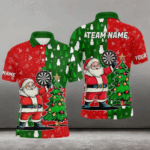 Red And Green Darts Santa Christmas Polo & Quarter-Zip Shirts For Men Custom Funny Xmas Dart Shirts TDM3021