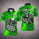Death Skeleton Custom Green Dart Shirts For Men, Personalized Name 3D Skull Dart Team Jerseys TDM3020