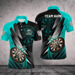 Personalized Turquoise Black Darts Polo & 1/4 Zip Shirt Custom Cool Dart Shirts For Men Dart Jersey TDM3014