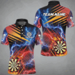 Blue And Red Thunder Lighting Custom Dart Shirts For Men, Fire Flame Darts Board Team Dart Jerseys TDM2979