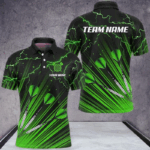 Green Dart Arrow Lightning Custom Darts Polo, Quarter-Zip Shirts For Men, Darts Jerseys Uniform TDM2975