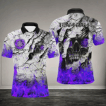 Personalized Skull Crack Pattern Men Dart Shirts Custom Fire Flame Dart Jersey Team Uniform |Purple TDM2973