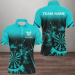 Turquoise Grunge Dart Polo & Quarter-Zip Shirts For Men Custom Retro Darts Board Team Dart Jerseys TDM2960