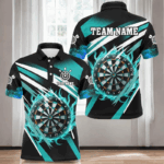 Turquoise 3D Darts Board Fire Custom Polo & 1/4 Zip Shirt For Women Personalized Dart Jerseys Uniform TDM2956
