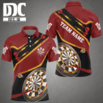 Personalized Red Darts Tournament Polo & 1/4 Zip Shirts For Men Custom 3D Darts Board Team Jerseys TDM2950
