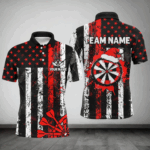 Custom White And Red Santa Christmas Grunge US Flag Men Dart Shirts Patriotic Xmas Dart Jerseys TDM2948