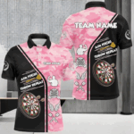 Aim Focus Throw Repeat Custom Pink Camouflage Darts Shirts For Men, Funny Saying Dart Jerseys TDM2930