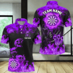 Fire Flame Darts Board Custom Skull Dart Shirts For Men, Death Skeleton Scary Dart Jerseys | Purple TDM2905