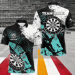 Turquoise Grunge Darts Polo, 1/4 Zip Custom Dart Shirt For Men Darts Jerseys TDM3542