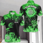 Fire Flame Darts Board Custom Skull Dart Shirts For Men, Death Skeleton Scary Dart Jerseys | Green TDM2904