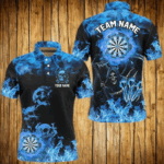 Fire Flame Darts Board Custom Skull Dart Shirts For Men, Death Skeleton Scary Dart Jerseys | Blue TDM2903