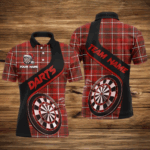 Personalized Red Plaid Pattern Christmas Dart Shirts For Men Custom Darts Team Jerseys Dart Gifts TDM2902