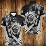 Personalized Dartboard Fire Flame Smoke Custom Dart Shirts For Men, Darts Team Jerseys | Grey TDM2899