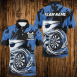 Funny Blue Swirling Darts Board Custom Dart Polo & 1/4 Zip For Men, Cool Darts Shirts Team Jerseys TDM2879