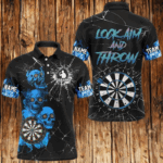 Look Aim And Throw Smoke Skull Custom Break Glass Pattern Men Dart Shirts Funny Saying Dart Jerseys TDM2878