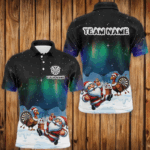 Funny Santa And Turkey Playing Darts Custom Dart Shirts For Men, Unique Christmas Dart Jerseys TDM2870