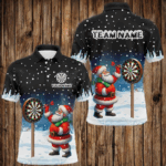 Funny Santa Playing Darts Custom Snow Background Men Dart Shirts, Christmas Dart Jerseys Dart Gift TDM2869