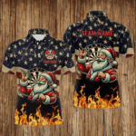 Funny Christmas Santa Playing Darts Custom USA Flag Fire Men Dart Shirts, Patriotic Dart Jerseys TDM2848