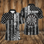 Custom Black Grunge US Flag Patriotic Dart Shirts For Men, Retro Darts Board Smoke Dart Team Jersey TDM2852