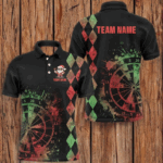 Green And Red Grunge Dartboard Custom Argyle Pattern Men Dart Shirts, Funny Christmas Dart Jerseys TDM2849