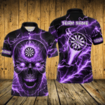 Purple Darts Skull Men Polo, Quarter-Zip Shirt Custom Lightning Thunder Team League Dart Jerseys TDM2839
