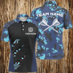Blue Camo Darts Polo & Quarter Zip Shirt Custom Camouflage Dart Shirts For Men Darts Team Jerseys TDM2840
