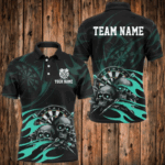 Funny Skull Turquoise Swirl Pattern Dart Shirts For Men Custom Dart Jerseys Dart Team Shirts TDM2836