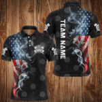 American Flag Smoke Patriotic Darts Polo, Quarter-Zip Shirt Custom Dart Shirts For Men Dart Jerseys TDM2813