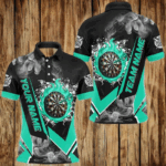 Personalized Dartboard Fire Flame Smoke Custom Dart Shirts For Men, Darts Team Jerseys | Turquoise TDM2812