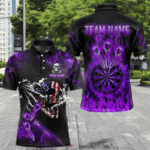 Fire Flame Darts Board American Flag Skull Dart Shirts For Men Custom Darts Team Jerseys |Purple TDM2982