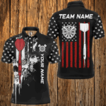 Grunge Skull Custom Black American Flag Dart Shirts For Men, Patriotic Dart Jerseys Team Uniform TDM2807