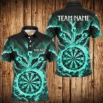 Personalized Lightning Smoke Fire Flame Turquoise Darts Shirts For Men, Darts League Team Jerseys TDM2802