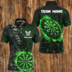 Green Dart Board Fire Flame Custom Wolf Dart Shirts For Men, Darts League Team Jerseys Uniform TDM2799