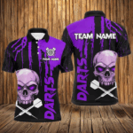 Purple Grunge Custom Skull Dart Shirts For Men, Scary Darts Jerseys, Darts League Team Shirts TDM2798